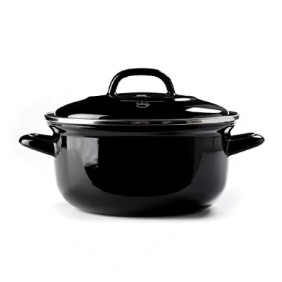 Afbeelding van BK Indigo Ronde Nederlandse geëmailleerde braadpan met deksel, 26cm/5,2 liter, inductie, ovenbestendig, vaatwasmachinebestendig, zwart