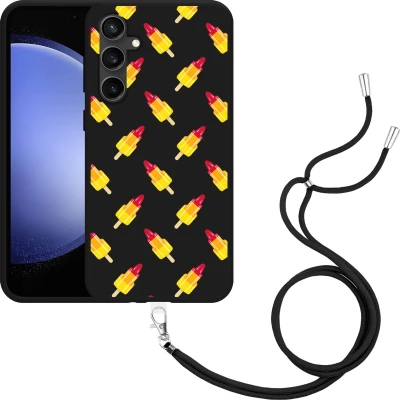 Afbeelding van Cazy Hoesje met koord Zwart geschikt voor Samsung Galaxy S23 FE Raketjes