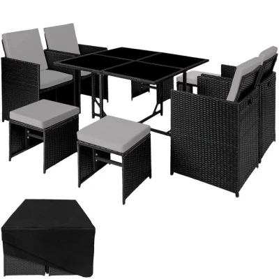 Afbeelding van tectake wicker zitgroep Bilbao met beschermhoes zwart / grijs
