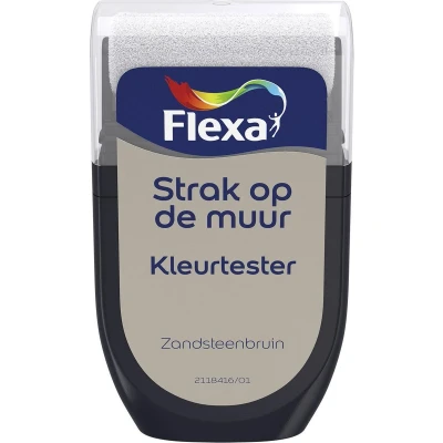 Afbeelding van flexa strak op de muur binnen mat tester zandsteenbruin 30 ml