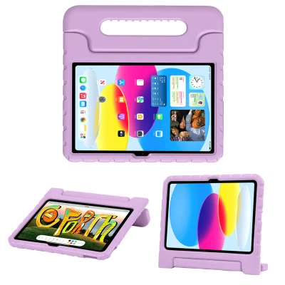 Afbeelding van Apple iPad 10.9 (2022) Hoes: iMoshion Kidsproof Backcover met handvat Shockproof/Valbescherming Softcase,Backcover Lila Siliconen En TPU (