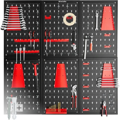 Afbeelding van tectake® 6 delige Gereedschapswand van Metaal 240 x 60 cm Gepeforeerde Plaat Gereedschapshouder set inclusief Haken Wandrek systeem voor Werkbank, Garage, Gereedschap Werkplaatsinrichting Gereedschapsbord