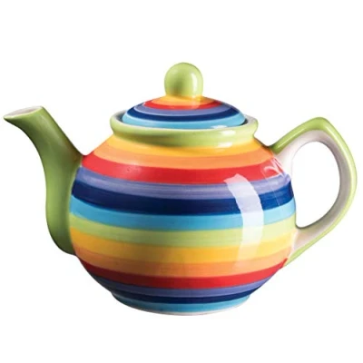 Afbeelding van Handgeschilderde regenboog streep kleine theepot