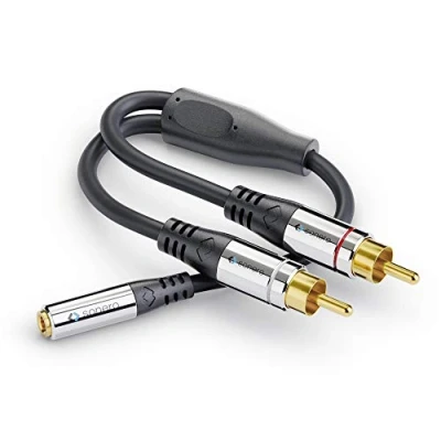 Afbeelding van sonero® Premium audio adapter, 0,20 m, 2x cinch stekker naar 3,5 mm jack, zwart