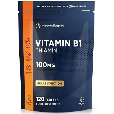 Afbeelding van Vitamine B1 Thiamine 100 mg 120 Vegan Tabletten 4 Maanden Voorraad Vitamin Tablet van Horbaach