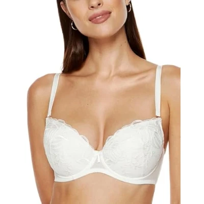 Afbeelding van Gorteks Lingerie Cherie B1 push up beha, borduurwerk, damesbeha met beugel, comfortabele up, klassieke beha 75D, crème, 75D