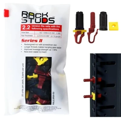 Afbeelding van Rackstuds R20 Rack Mount Solution Series II No More Cage Nuts! The Easiest and Safest Server in 19&quot; Racks with Square Punched Vertical Rails 20 pack, Red, 2.2mm/0.086&quot; Version