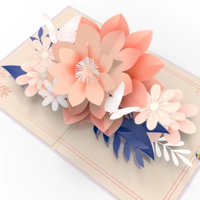 Afbeelding van LIMAH® Pop up kaart bloemen &amp; witte vlinders verjaardagskaart 3D bloemenkaart, tegoedbonkaart, geschenk voor geld, speciaal cadeau idee vrouw, vriendin en moeder