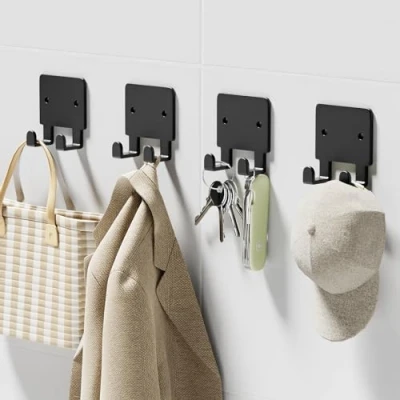 Afbeelding van GTK 4 Pack Sleutelhouder voor Muur, Scheermes Houder Wandmontage, Hoedenrek, Zelfklevende Haken, Douche Handdoekhaken (zwart)