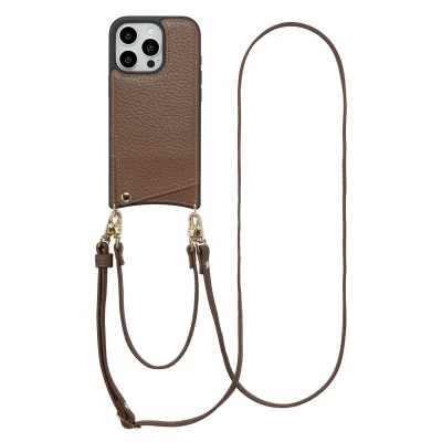 Afbeelding van Apple iPhone 16 Pro Max Hoesje Kunstleder Selencia Hardcase/Koordhoesje/Backcover Mocha Brown Telefoonhoesje