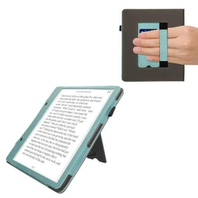 Afbeelding van kwmobile case compatibel Met Amazon Kindle Scribe (2024) hoes standaard E reader cover van kunstleer In mintgroen/donkergrijs