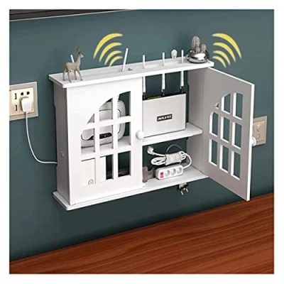Afbeelding van Wifi Router Opbergdoos Muur Opknoping, Kabel Management Dozen, Plank, Verbergen Drijvende Planken voor TV Componenten Verbergen, Hout Plastic Plank Thuis Decoratieve B
