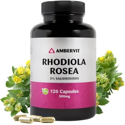 Afbeelding van Rhodiola Rosea Rozenwortelcapsules Hoge Dosis 500 mg met 3% Salidroside 120 stuks Veganistisch Radiola wortelextract Geen kunstmatige vulstoffen, allergeenvrij Ambervit