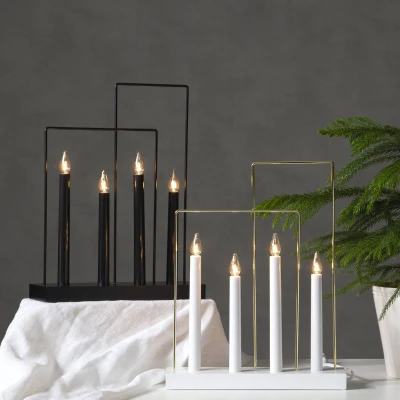 Afbeelding van Star Trading kandelaar Glossy vanStar Trading, met 4 gloeilampen E10 warm wit, kerstversiering van hout, kunststof en metaal in wit goud, kabelschakelaar, hoogte: 36 cm
