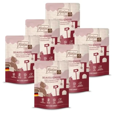 Afbeelding van MjAMjAM Premium natvoer voor katten Quetschie Puur vleesplezier heerlijke kangoeroe puur, pak van 6 (6 x 300 g), graanvrij met extra vlees