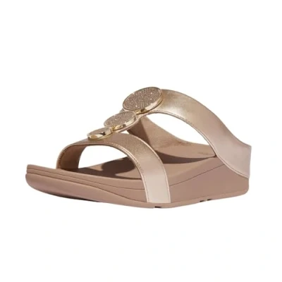 Afbeelding van FitFlop Halo Bead Circle Metallic H Bar Slides BEIGE Maat 40