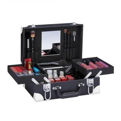 Afbeelding van Relaxdays make up koffer zonder inhoud schmink met slot nagellak koffertje leeg