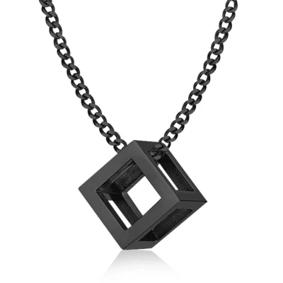 Afbeelding van LGT Jewels heren ketting Edelstaal Kubus Zwart