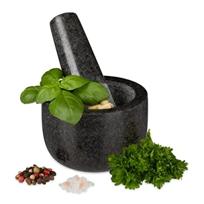 Afbeelding van Relaxdays vijzel en stamper graniet kruiden vermaler mortier kruidenstamper 100 ml