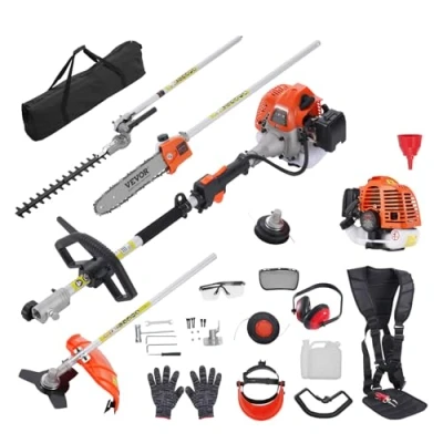 Afbeelding van VEVOR 26CC 5 in 1 multifunctionele trimgereedschappen, gasheggenschaar, onkruideter, draadtrimmer, randzaag, kettingzaag, snoeischaar met verlengstang