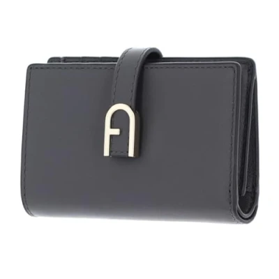 Afbeelding van FURLA Leren Portemonnee Flow Compact Wallet Soil Donkergrijs