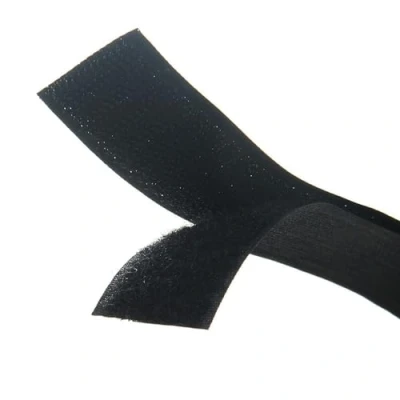 Afbeelding van Zwarte naai op haak en lus tape set met niet klevende achterkant nylon stof sluiting 5cm 1m