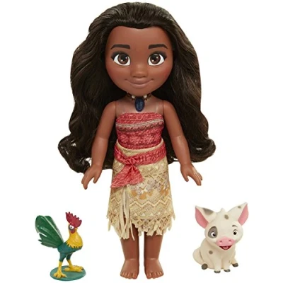 Afbeelding van Disney Princess Singing Moana and Friends Feature Doll, 15&quot;/23cm Tall Doll zingt &#039;How Far I&#039;ll Go&#039; en haar ketting licht op magische wijze, inclusief Pua Pig Haan Heihei