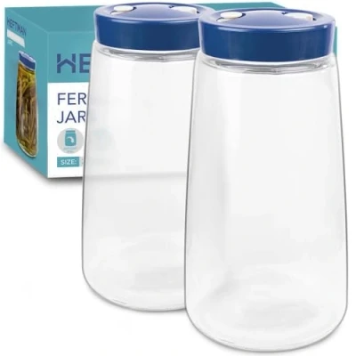 Afbeelding van HEFTMAN Gistpot met 1 weg luchtontluchtingsopening 2,2 liter, 2 stuks ideaal voor veilige fermentatie kefir, kimchi, zuurkool, zuurdesemstarter, nachthaver fermentatiepotten x (blauw)