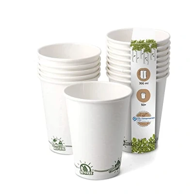 Afbeelding van GREENBOX Recyclebare papieren bekers koffie wit met EcoUp© Icon en PLA coating, 50 Coffee To go wegwerpbeker, biologisch afbreekbaar, 300 ml, koffiebeker, drinkbeker, wegwerpbeker