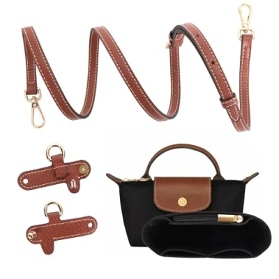 Afbeelding van Schouderriem voor longchamp tas dames, portemonnee organizer, no punch, in lengte verstelbare vervangende riem van leer, met meerdere zakken, handtassen (Zwart 1,2 cm)
