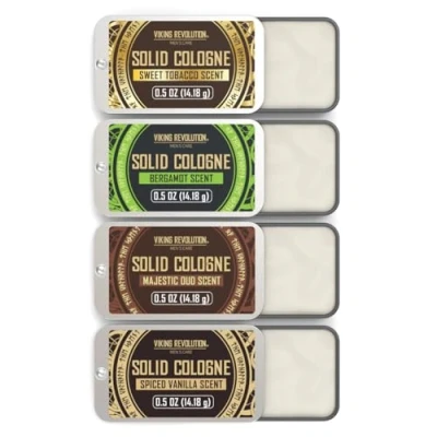 Afbeelding van Viking Revolution Kolonya Solid Perfume for Men Men&#039;s with Spiced Vanilla, Sweet Tobacco, Majestic Oud, Bergamot Gifts Pack of 4 x 14 g