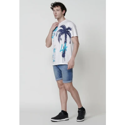Afbeelding van Koroshi Shortsleeved Tshirt print, Heren, Maat: Large, Crudo off white