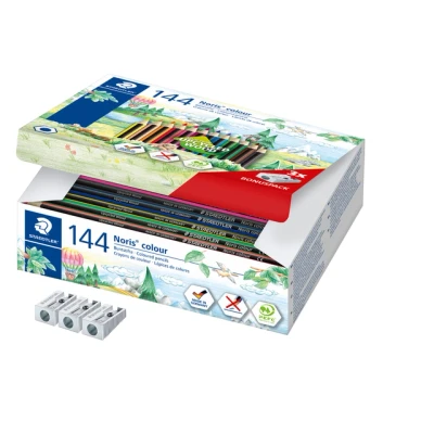 Afbeelding van Kleurpotloden Staedtler Noris classpack à 144 stuks 12 kleuren + 3 puntenslijpers gratis