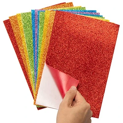 Afbeelding van Baker Ross AX948 Regenboog Zelfklevende Glitter Foam Vellen pakket van 12, gekleurde benodigdheden voor knutselactiviteiten kinderen