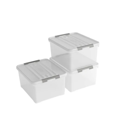 Afbeelding van Curver Handy+ Opbergbox 35L 3 stuks Transparant met deksel