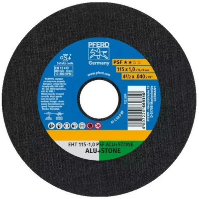 Afbeelding van PFERD EHT 115 1,0 PSF ALU+STONE 61818010 Doorslijpschijf recht mm 25 stuk(s) Aluminium, Non ferrometaal, Titanium, Titaniumlegering, Gietijzer, Duroplast,