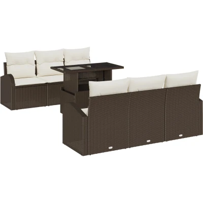 Afbeelding van vidaXL 7 delige Tuin Sofa Set met Kussens Bruin Poly Rattan