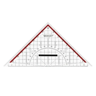 Afbeelding van Westcott E 10142 00 Geodriehoek, 22 cm, met afneembare handgreep, transparante geodriehoek van kunststof rode schaal, technische schaal en gradenboog voor school, universiteit of kantoor