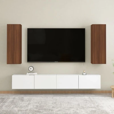 Afbeelding van Tv meubelen 2 st 30,5x30x90 cm bewerkt hout bruineikenkleurig
