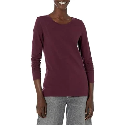 Afbeelding van Amazon Essentials Women&#039;s T shirt met lange mouwen en ronde hals in klassieke pasvorm (verkrijgbaar grote maten), Bordeauxrood, XL