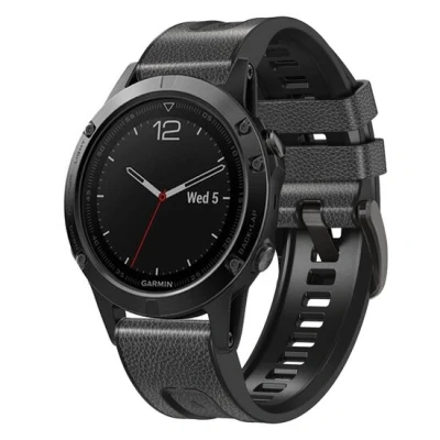Afbeelding van leer + siliconen bandje Donkergrijs Garmin Fenix 7X / 6X 5X