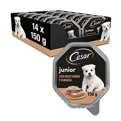 Afbeelding van Cesar Natvoer in gelei voor honden, puppy&#039;s, kalkoen en rundvlees, 14 bekers x 150 g
