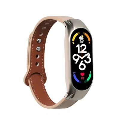 Afbeelding van kwmobile lederen horlogebandje geschikt voor Xiaomi Mi band 7 polsband Echt leren smartwatch bandje Activity tracker horloge in beige / bruin