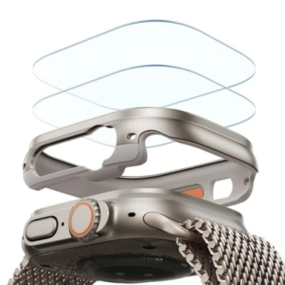 Afbeelding van ESR Beschermhoes voor Apple Watch Ultra 2/Ultra met displaybescherming 49 mm (2023/2022), militaire kwaliteit, behuizing van aluminiumlegering 2 glazen beschermers, Armorite serie, titanium metaal