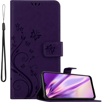 Afbeelding van Cadorabo Hoesje geschikt voor Samsung Galaxy A03s in Bloemen DONKER PAARS Beschermhoes Case Cover magnetische