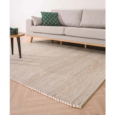 Afbeelding van Wollen Vloerkleed Lett Wit/beige 160x230 Cm