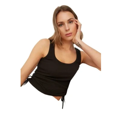 Afbeelding van Trendyol Oranje Geplooid Gedetailleerd Geribbeld Elastisch Gebreid Ondershirt Met Poolhals Twoss21Al0020