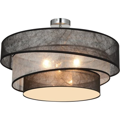 Afbeelding van Lindby plafondlamp 3lichts ijzer, textiel H: 24 cm E27 chroom, zwart, zilver