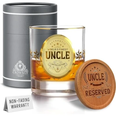 Afbeelding van Kies®Gift Gouden cadeaus voor oom, gepersonaliseerd whiskyglas verjaardag, oom vaderdagcadeaus, verjaardagscadeaus, geschenken, whiskyglazen, kristallen whiskyglas, geschenken van nichtje, populaire