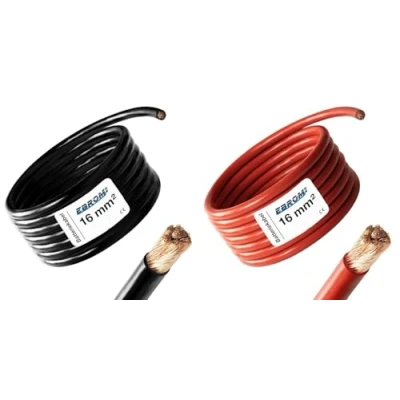 Afbeelding van EBROM 2 meter batterijkabel rood en zwart Pluskabel aardkabel 16mm2 16 mm² mm2 volledig koper 99,9% OFC koperen stroomkabel lengte